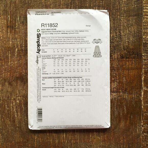 Simplicity Sewing Pattern R11852 18th Century Highlander Costume 6-14 UNCUT - Picture 2 of 3